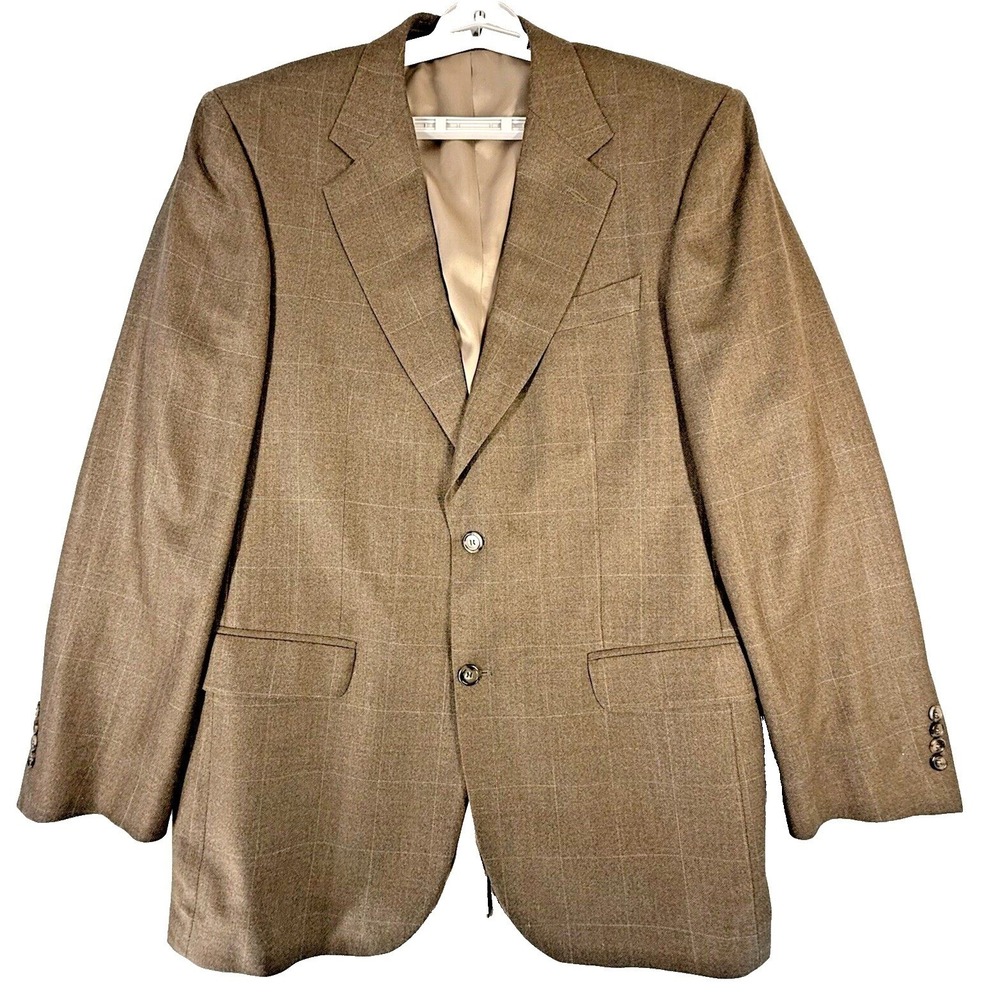 VTG Lacrosse Blazer 42L Brown Windowpane Silk Wool Blend Suit Coat Sport Jacket